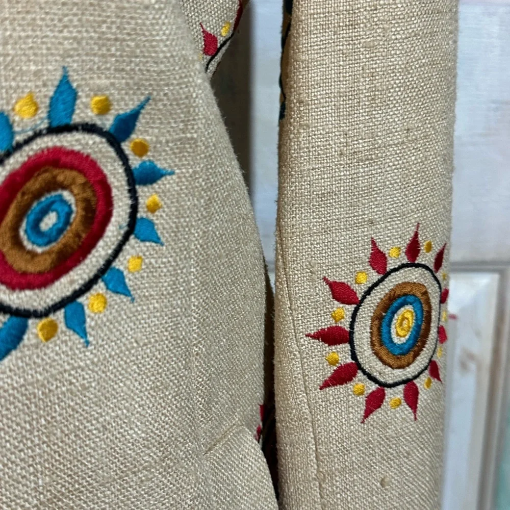 Stunning 100% silk Vintage Unique  Embroidered Cream blazer - Picture 7 of 15